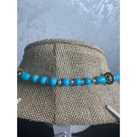 Turquoise & Silver Beaded Necklace With Large Silver Bead Centerpiece - Picture 2 of 3